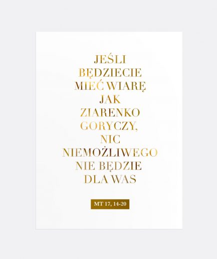 Złoty plakat z cytatem z Biblii - Nic niemożliwego - Mt 17, 14-20 - Jezuswdomu.pl